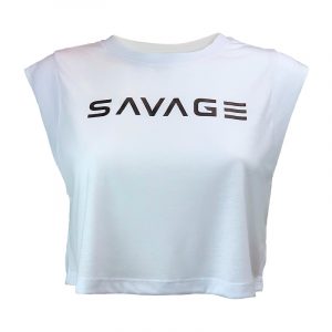 Cut Off Sleeveless Crop T - White - Savage Barbell