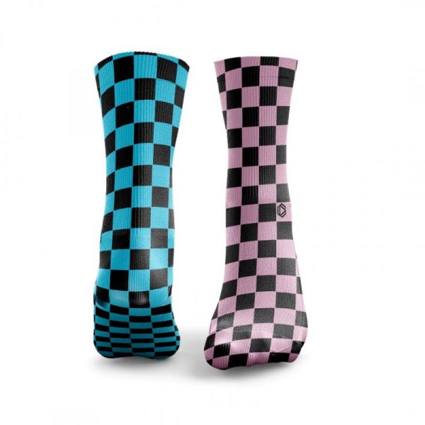 CHECKERBOARD HALF 'N' HALF Pink & Blue - HEXXEE Socks